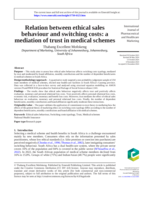 Relation between ethical sales behaviour and switching costs : a mediation of trust in medical schemes