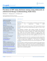 Prevalence of HIV status disclosure among young adolescents on antiretroviral therapy in Johannesburg, South Africa
