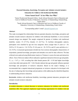 Parental education, knowledge, perception and attitudes towards inclusive education for children with intellectual disability