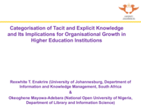 Categorisation of tacit and explicit knowledge and its implications for organisational growth in higher education institutions
