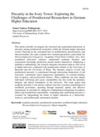 Precarity in the ivory tower : exploring the challenges of postdoctoral researchers in German higher education: Exploring the Challenges of Postdoctoral Researchers in German Higher Education