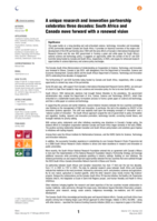 A unique research and innovation partnership celebrates three decades : South Africa and Canada move forward with a renewed vision