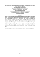 A framework for transitioning organisations to quality 4.0 : Application in the South African manufacturing sector