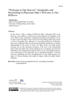 Welcome to Our Heaven : Hospitality and storytelling in Phaswane Mpe’s Welcome to our Hillbrow: Hospitality and Storytelling in Phaswane Mpe’s Welcome to Our Hillbrow