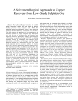 A solvometallurgical approach to copper recovery from low-grade sulphide ore