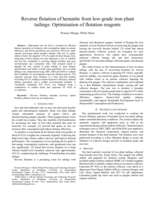 Reverse flotation of hematite from low-grade iron plant tailings : Optimisation of flotation reagents