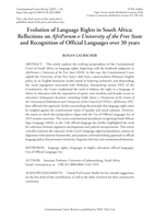 Evolution of language rights in South Africa : Reflections on Afriforum v University of the Free State and recognition of official langauges over 30 years