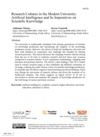 Research cultures in the modern university : Artificial intelligence and Its imperatives on scientific knowledge