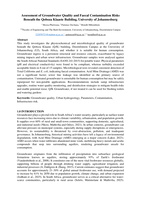 Assessment of groundwater quality and faecal contamination risks beneath the Qoboza Klaaste building, University of Johannesburg