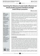 Examining the influence of social media influencers on beauty product purchase intentions amongst South African consumers