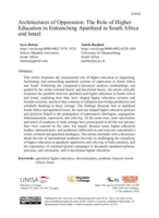 Architectures of oppression : the role of higher education in entrenching apartheid in South Africa and Israel
