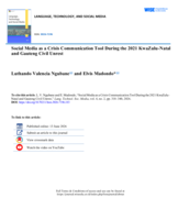 Social media as a crisis communication tool during the 2021 KwaZulu-Natal and Gauteng civil unrest