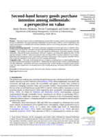 Second-hand luxury goods purchase intention among millennials : a perspective on value