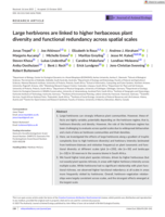 Large herbivores are linked to higher herbaceous plant diversity and functional redundancy across spatial scales