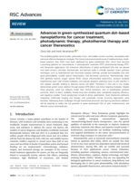 Advances in green-synthesized quantum dot-based nanoplatforms for cancer treatment, photodynamic therapy, photothermal therapy and cancer theranostics