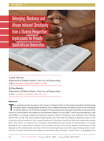 Belonging, blackness and African initiated christianity from a student perspective : implications for proudly South African universities