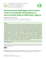 Environmental challenges and women’s roles in sustainable developmentv : a survey-based study in Ekiti state, Nigeria
