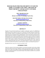 Blockchain for transparency in South Africa's energy sector : a review of procurement and quality control challenges