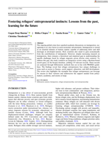 Fostering refugees' entrepreneurial instincts: Lessons from the past, learning for the future