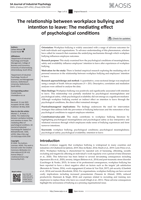 The relationship between workplace bullying and intention to leave: The mediating effect of psychological conditions