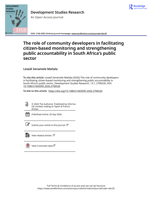 The role of community developers in facilitating citizen-based monitoring and strengthening public accountability in South Africa's public sector