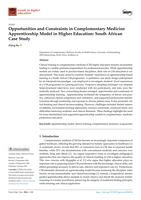 Opportunities and constraints in complementary medicine apprenticeship model in higher education: South African case study