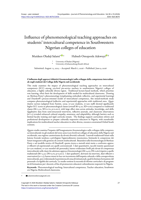 Influence of phenomenological teaching approaches on students’ intercultural competence in Southwestern Nigerian colleges of education