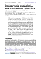 Cognitive restructuring and motivational enhancement therapies on Internet addiction among university students in Oyo State, Nigeria