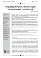 Mental health practitioners' experiences providing mental healthcare services to students in a higher education institution: A qualitative study