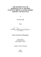 The significance of hermeneutical method in recent biblical scholarship : theory and practice