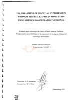 The treatment of essential hypertension amongst the black population using simplex homoeopathic medicines