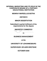 Internal marketing and its role in the corporate brand of a tertiary educational institution