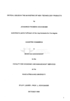 Critical issues in the marketing of high technology products