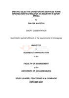 Specific selective outsourcing services in the information technology (IT) industry in South Africa