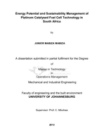 Energy potential and sustainability management of platinum catalysed fuel cell technology in South Africa