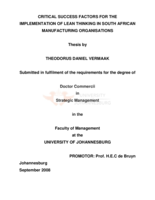 Critical success factors for the implementation of lean thinking in South African manufacturing organisations