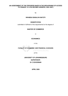 An assessment of the progress made in the broadening of access to finance to low-income earners (1994-2007)