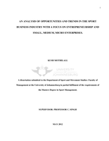 An analysis of opportunities and trends in the sport business industry with a focus on entrepreneurship and small, medium, micro enterprises