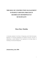 The role of construction management in people's housing process in Ekurhuleni Metropolitan municipality