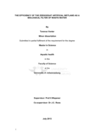 The efficiency of the Zeekoegat artificial wetland as a biological filter of waste water