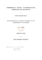 Phenomenology: history, its methodological assumptions and application