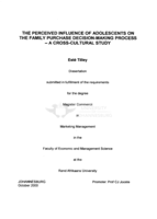 The perceived influence of adolescents on the family purchase decision-making process : a cross-cultural study