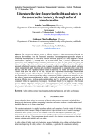 Literature review : improving health and safety in the construction industry through cultural transformation