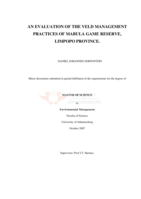 An evaluation of the veld management practices of Mabula Game Reserve, Limpopo Province