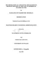 Securitisation as a financing mechanism to promote housing in the low-to-moderate income sector