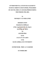 Environmental study/management/science orientated papers, published by South African geographers during the period 1996-2001