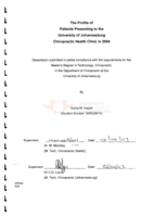 The profile of patients presenting to the University of Johannesburg Chiropractic Health Clinic in 2004