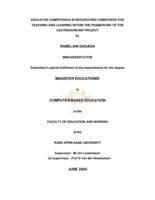 Educator competence in integrating computers for teaching and learning within the framework of the GautengOnline project.