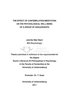 The effect of contemplation meditation on the psychological well-being of a group of adolescents