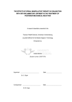 The effects of spinal manipulative therapy in conjunction with anti-inflammatory ointment in the treatment of posterior mechanical neck pain